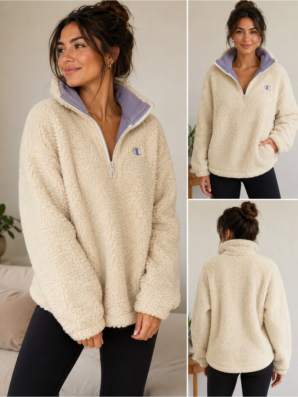 Champion Cream Fleece Half-Zip Pullover